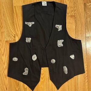 Vintage 90's Cesucci Cowboy Western Vest black silver charms OS